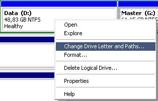 Menu Change Drive Letter and Paths