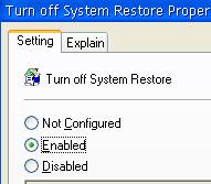 Enabled-kan Turn off System Restore.